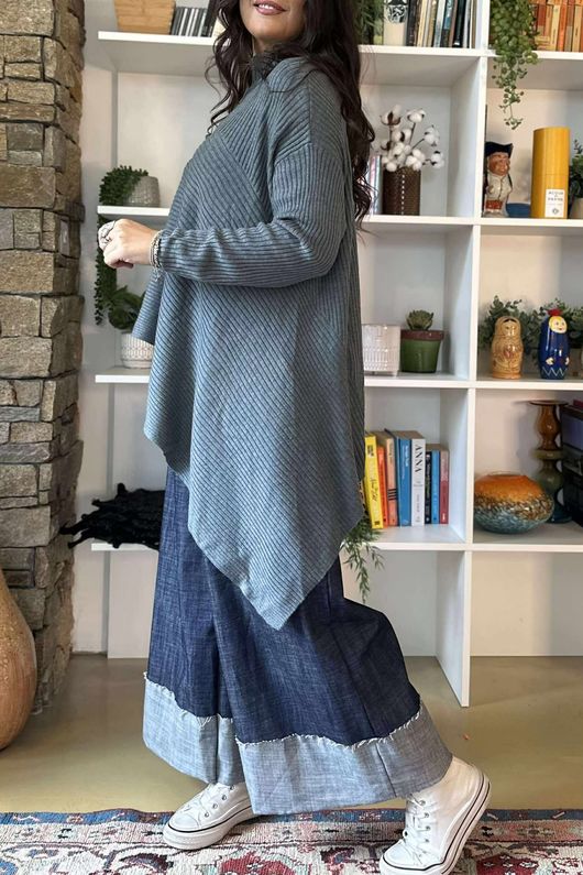 Bowie Asymmetric Turtle Neck Ribby Knit Pidgeon /28 =